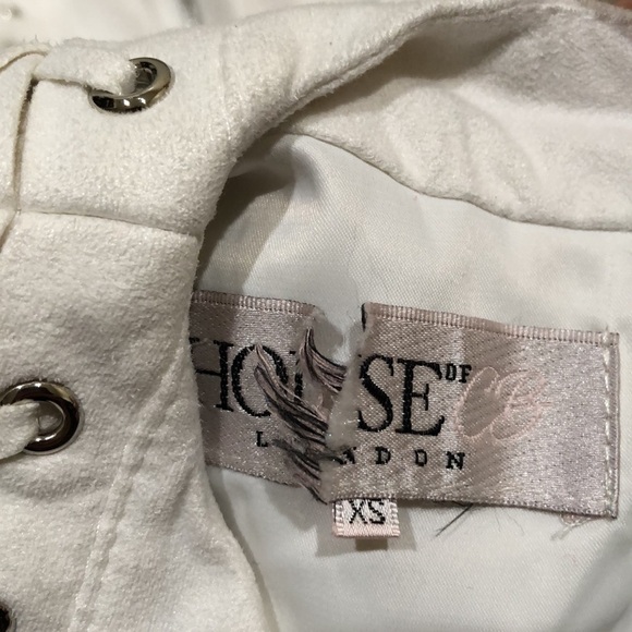 House of CB London Alessia Dress XS White Silver Whipstick Faux Leather Mini - Picture 9 of 10